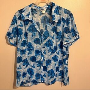 Christopher&Banks Sheer Floral Shirt Sleeve Blouse